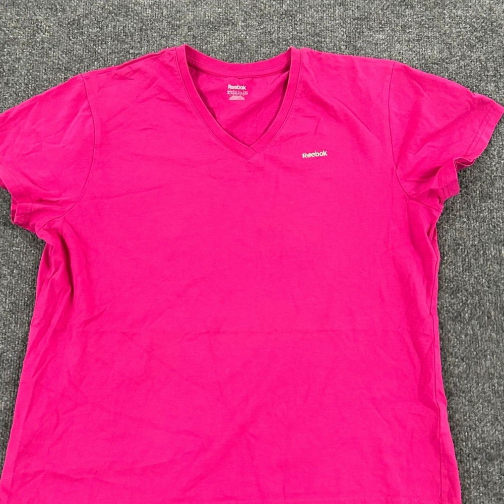 Reebok T-Shirt Womens Size XL Pink V-Neck Cotton Short Sleeve Athletic 66089